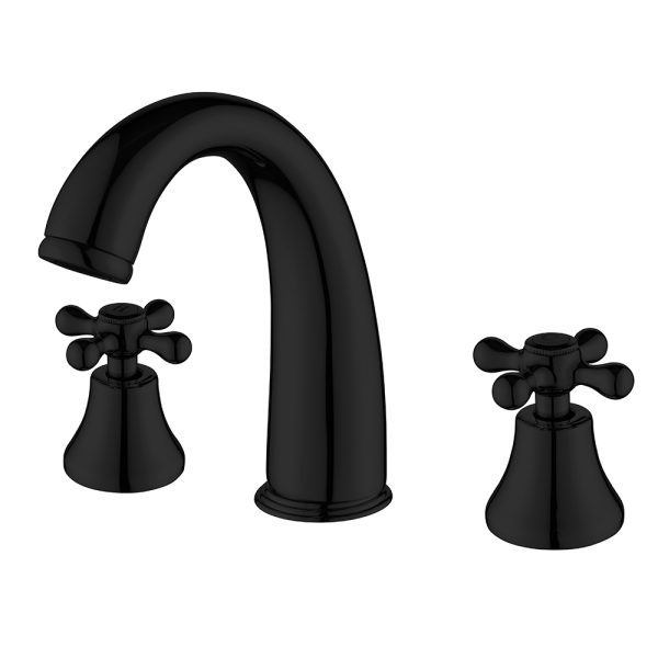 Manufacturer's New Design Matt Black Durable Brass Basin Faucet Mixer Tap Bathroom Curved Spout Cross Handle Basin Tap