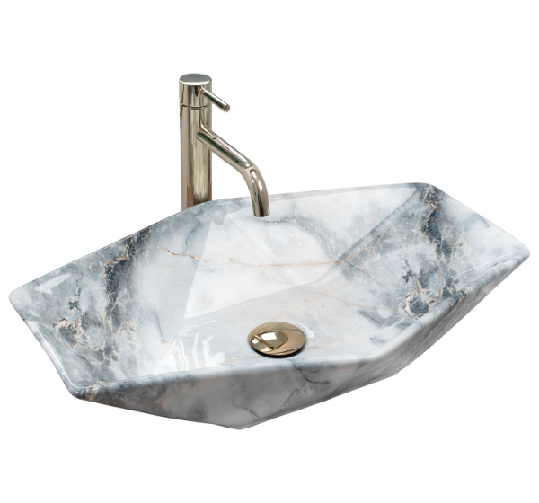Marbling Bathroom Art Sink Ceramic Hexagon Irregular Countertop Mounted Hand Wash Basin
