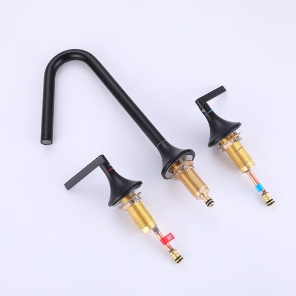 China Faucet Manufacturer and Supplier Matt Black 2 Handle Brass Bathroom Sink Faucet 3 Hole Desk basin faucets – Bild 17