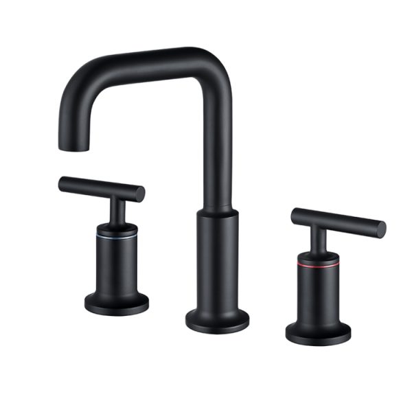 Matt Black Brass Basin Tap Mixer Double Handles Thermostatic Faucet Hot and Cold Bathroom Faucet