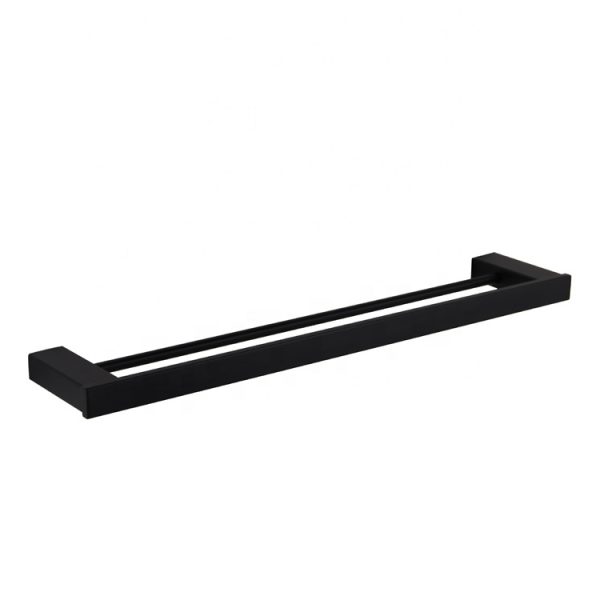 Matt Black Double Towel Rail 304 Stainless Steel 700mm Rack Holder Bar Wall Mounted Bathroom Hotel Home Square