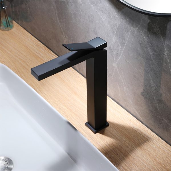Matt Black Finished Single Handle Faucet Square Deck Mounted Hot and Cold Brass Basin Mixer Taps
