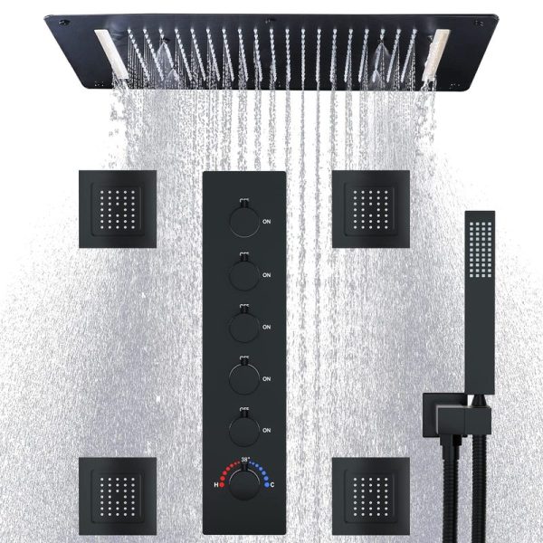 Matte Black 15x28inch Rain Shower 4pcs Body Jet Handheld Spray Shower Set Bathroom Faucet Accessory for Bathroom Application