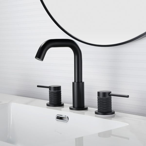 Matte Black Basin Mixer Faucet Deck Mounted Brass Ceramic Value Wash Basin Faucet Rotating 3 Hoes Taps for Bathroom