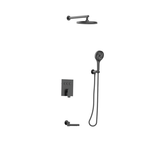 Matte Black Brass Wall Mount Concealed Rainfall Shower Faucet Set