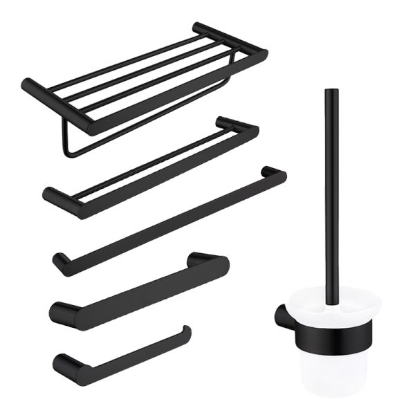 Matte Black Luxurious Toilet and Bathroom Accessories Set 6 Piece Shelf Stainless Steel for Home