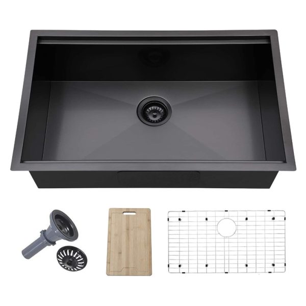 Matte Black Undermount Kitchen Sink 16 Gauge 18G Stainless Steel Kitchen Sink with Nano Coating