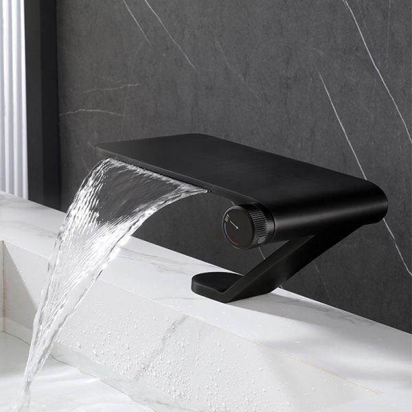 Matte Black Waterfall Basin Mixer Faucet Brass Single Handle Wash Basin Faucet Deck Mounted Bathroom Sink Faucet