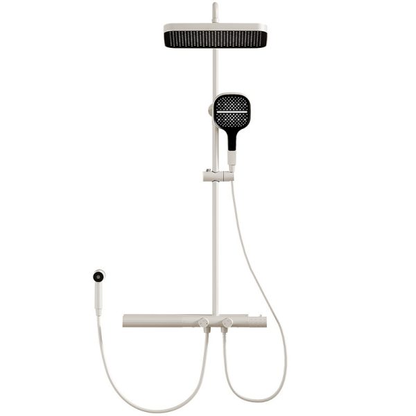 Milk White Brass Thermostatic Shower Set Polished Metered Ceramic Valve Core with Soft Rain Jet Spray Patterns for Apartment Use