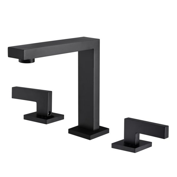 Modern 3 Hole Deck Mounted Dual HandleBathroom Tap Matt Black Finished Brass 8'' Widespread Bathroom Vanity Wash Basin Faucet
