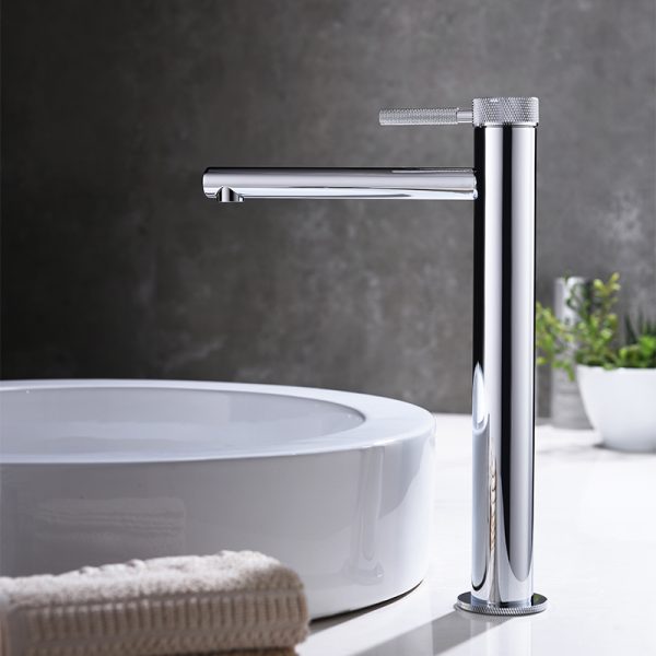 Modern Basin Mixer Faucet Knurled Brass Bathroom Sink Faucet Deck Mounted Polished Chrome Single Hole Lavatory Vanity Faucet