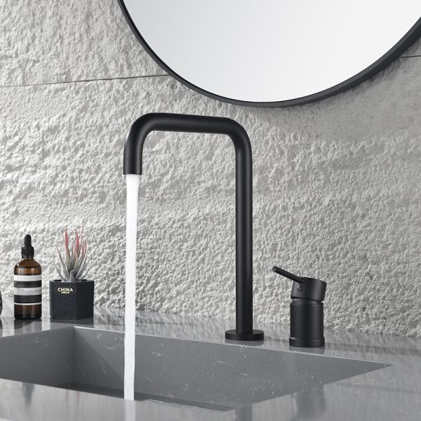Modern Bathroom Basin Mixer Faucet Deck Mounted Matte Black Vanity Faucet Single Handle Brass Wash Basin Faucet