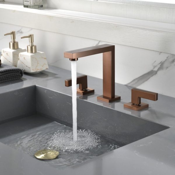 Modern Bathroom Sink Faucet Rose Gold 3 Hole Faucet Tap Sink Mixer Dual Handle Brass Wash Basin Faucet