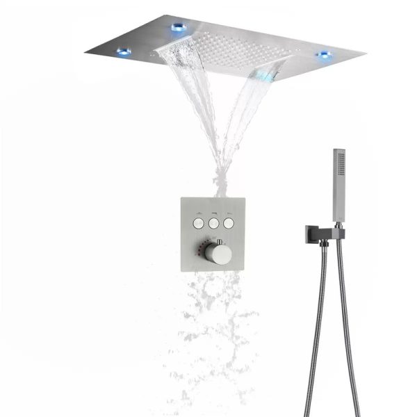 Modern Black Brass Rainfall Shower Set Bathroom Bath LED Shower Faucet Set