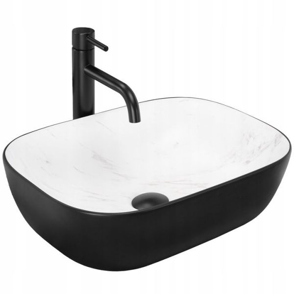 Modern Ceramic Bathroom Sinks Hand Washing Black White Marble Above Counter Art Basin