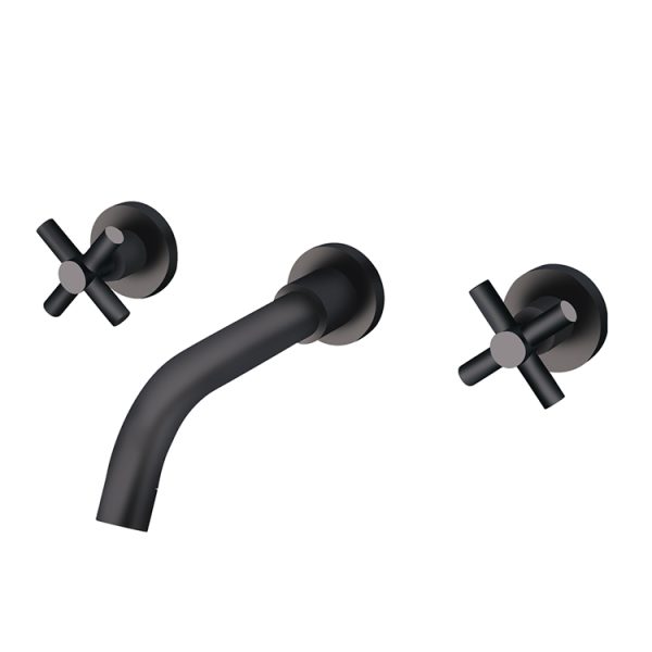 Modern Chrome Finish Brass Wall-Mounted Bathroom Faucet 3-Hole Dual Cross Handle Water Tap Basin Mixer