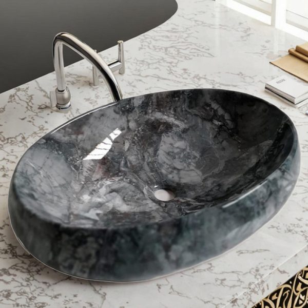 Modern Design Oval Large Ceramic Basin Luxury Marble Bathroom Vanity Hand Wash Sink