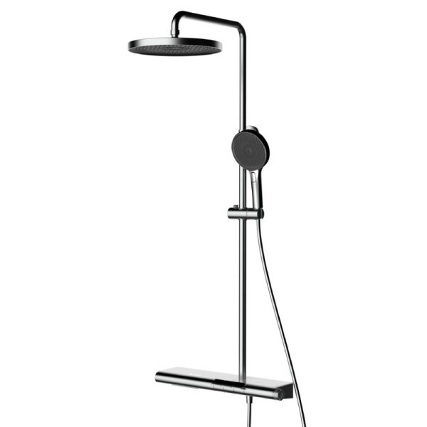 Modern Gun Grey Shower Faucet Square Tube Round Tube Rainfall  Shower Head with Matte White with 2 Function Head System