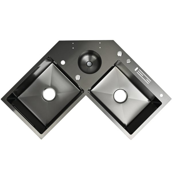 Modern Handmade Stainless Steel Triple Bowl Kitchen Sink Nano Multi-Functional Corner Vegetable Wash Basin Black Counter