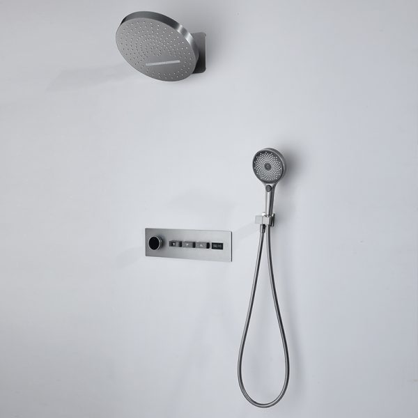 Modern High Quality Grey Brass Concealed Thermostatic Bathroom Fixtures for Hotel  Home Wall-Mounted Recessed Shower System