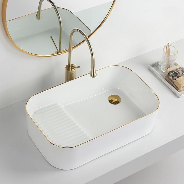 Modern Home Hotel Luxury Hand Washing Basin Wholesale Ceramic Laundry Sink with Washboard