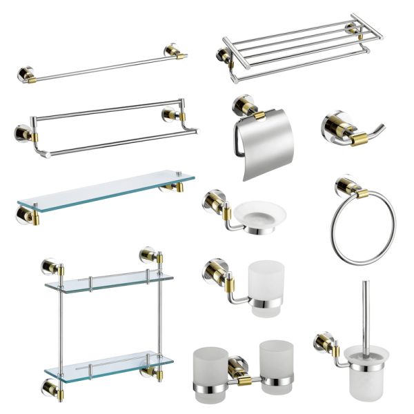 Modern Hotel Silver and Gold Stainless Steel 304 Luxury Toilet  Bathroom Accessory Paper Holder Towel Rack Sets