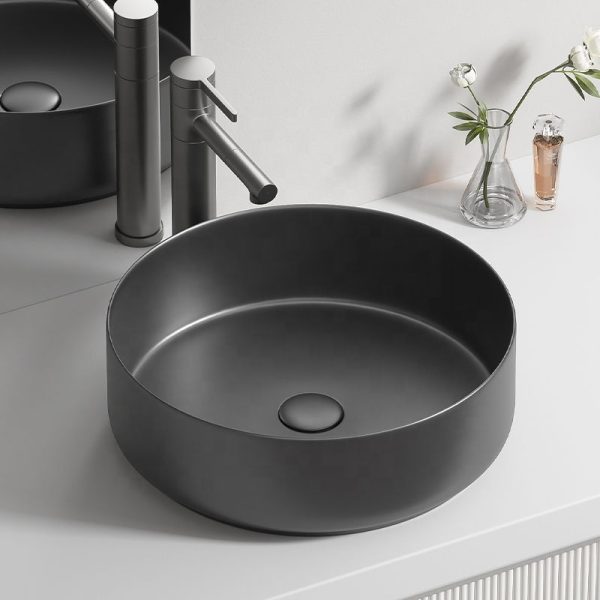 Modern Light Luxury Round Ceramic Hand Washing Sink Customized White Black Matte Lavatory Bathroom Basin