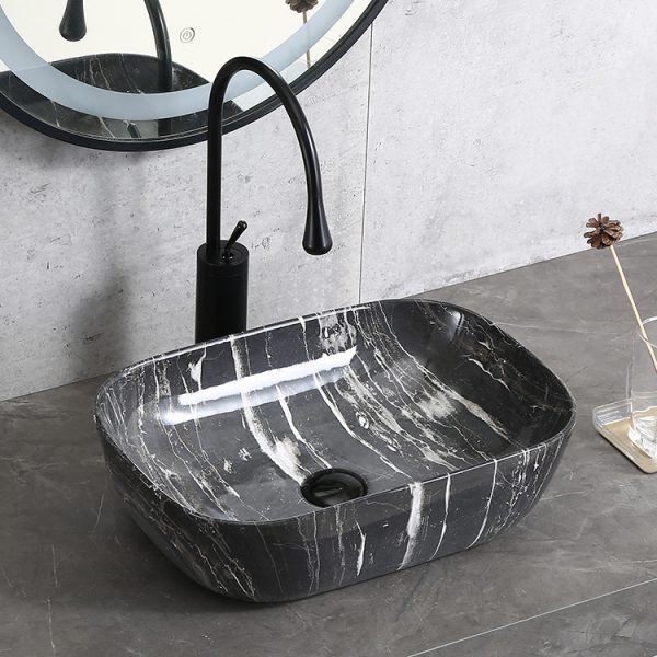 Modern Luxury Above Counter Art Basin Commercial Black Marble Countertop Hand Wash Sinks for Bathroom
