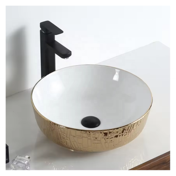 Modern Luxury Ceramic Bathroom Round Hand Washing Sink Wholesale Gold Plated Basins