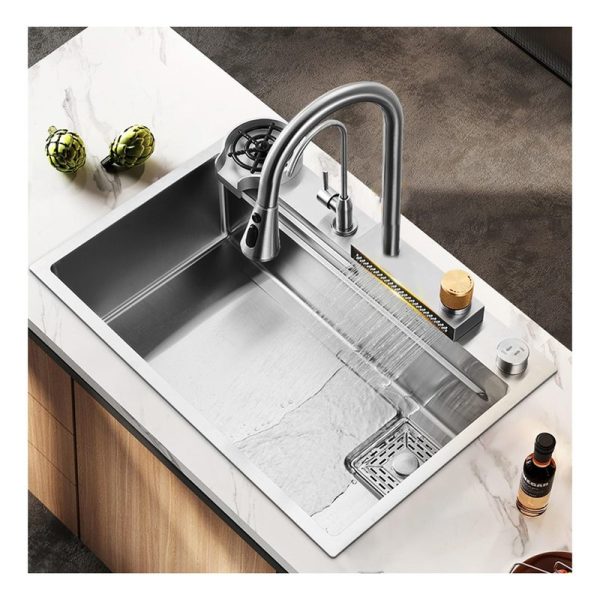 Modern Multifunctional 304 Stainless Steel Waterfall Kitchen Sink with Cup Washer Kitchen Sink Set
