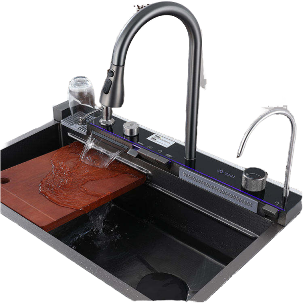 Modern Single Bowl Undermount Smart Sink 304 Stainless Steel PVD Coating Rust-Resistant & Waterproof Rectangular Shape