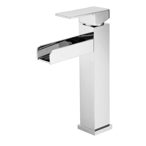 Modern Single Hole Square Solid Brass Bathroom Faucet Thermostatic Waterfall Spout Basin Mixer Taps