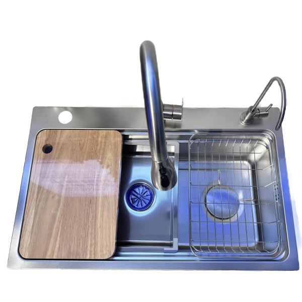 Modern Stainless Steel Home Kitchen Nano Coated 201 304 Single Bowl Waterfall Faucet Dishwasher Tolerant Rectangular Single