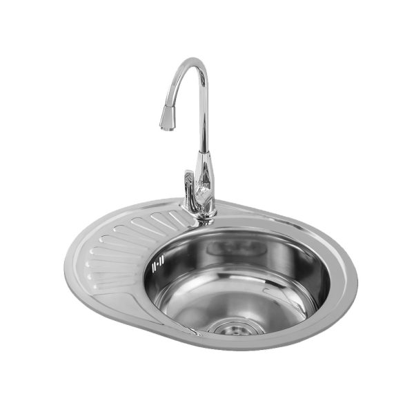 Modern Stainless Steel Single Bowl Kitchen Sink with Under Mount Drainboard Two-Hole Option Without Faucet