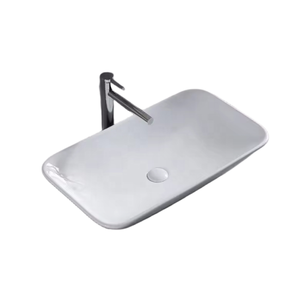 Modern Style Rectangular Ceramic Basin Vessel Sink Slim Counter Hand Washing Bowl for Bathroom