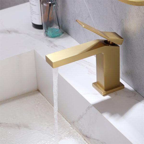 Modern Style Single Hole Brushed Gold Bathroom Deck Mounted Sink Brass Basin Faucet With CUPC Cartridge