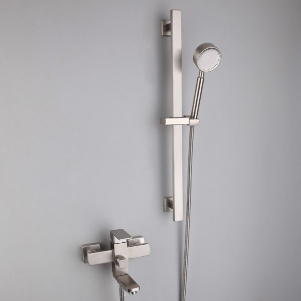 Modern Thermostatic Stainless Steel Brushed Bathroom Shower Faucets Dual Handle Bath Mixer with Rain Spray Pattern for Hotels