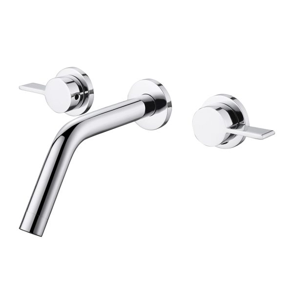 Modern Wall-Mounted Brass Basin Faucet Double Handles Built-in Hot Cold Bathroom Basin Taps