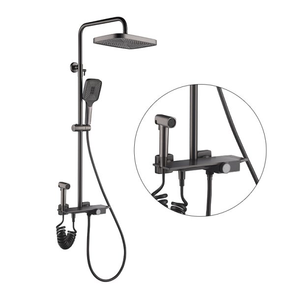 Modern Wall-Mounted Brass Shower Set Rainfall Mixer Faucet with Single Handle Bronze Finish Soft Jet Spray Patterns for Bathroom