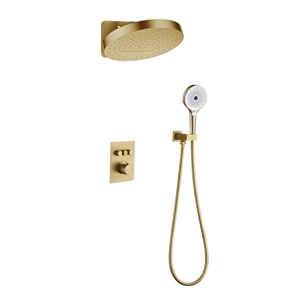 Modern Wall-Mounted Brass Thermostatic Shower System Concealed Design with Water Saving Soft & Rain Spray Patterns for Bathrooms