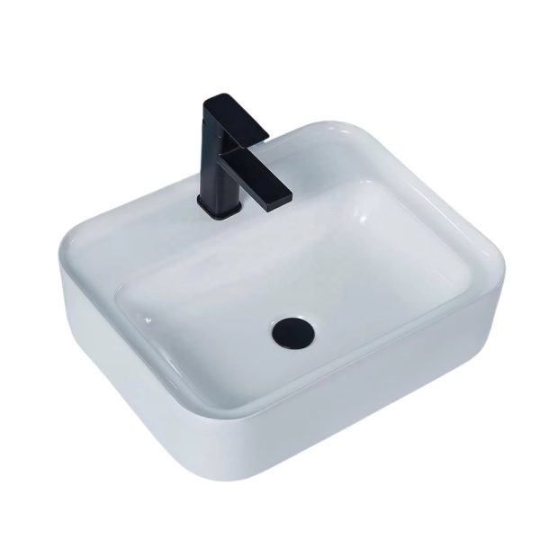 Modern White Rectangle Easy Clean Ceramic Countertop Basin Single Hole Faucet Cheap Wholesale Sink for Hotels