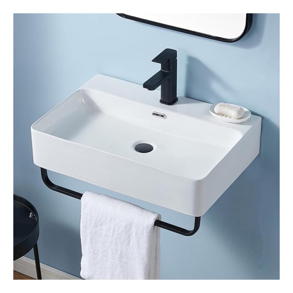 Modern White Rectangular Ceramic Wash Basin Bathroom Custom Wall Hung Basin for Hotel