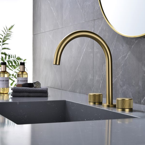Modern Widespread Basin Mixer Faucet Brass Ceramic Value Brushed Gold Vanity Faucet 3 Holes Bathroom Sink Faucet