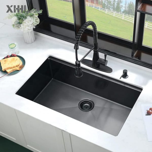 Matte Black Stainless Steel Workstation Sink Single Bowl Undermount Black Kitchen Sink