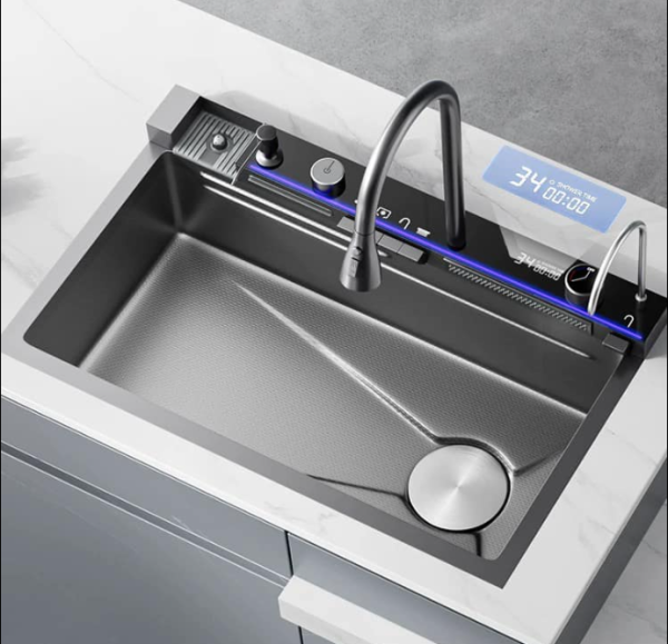 Modern Waterfall Smart Kitchen Sink Stainless Steel Modern Pull Out Kitchen Faucet