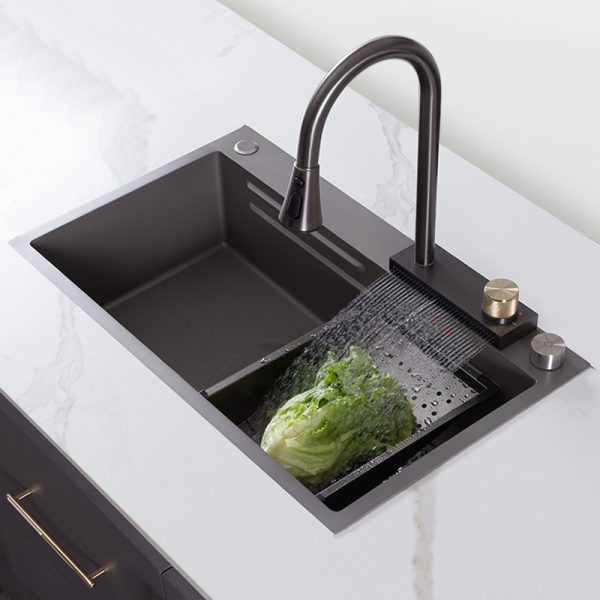 Kitchen Sink Stainless Steel Handmade Above Mount Waterfall Faucet Kitchen Sinks