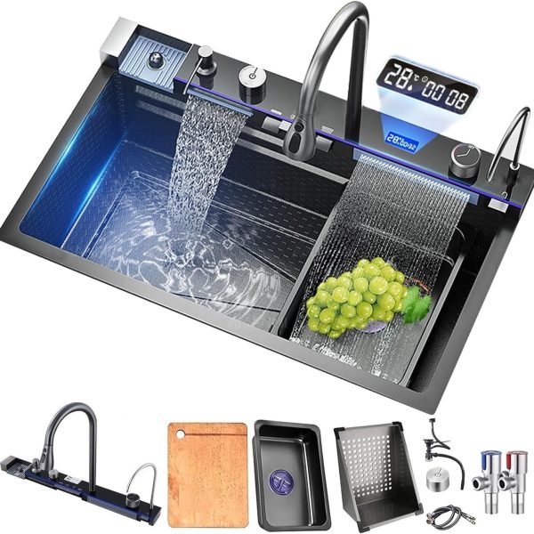 New Arrival Hot Sale SUS304 Waterfall Kitchen Sink with Pull-Out Sprayer
