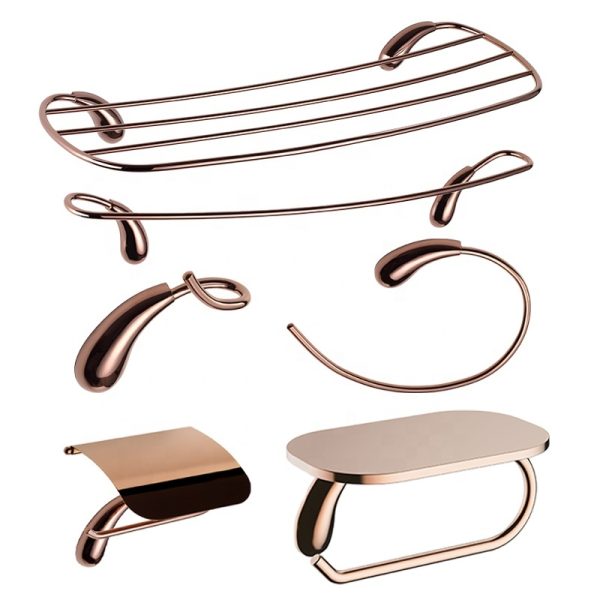 New Arrival Luxurious Complete Brass Bathroom Accessories Set 6 Piece Rose Gold for Hotel Home