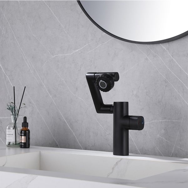 New Arrivals Basin Mixer Faucet Brass Single Handle Vanity Faucet Rotary Black Deck Mounted Bathroom Sink Faucet