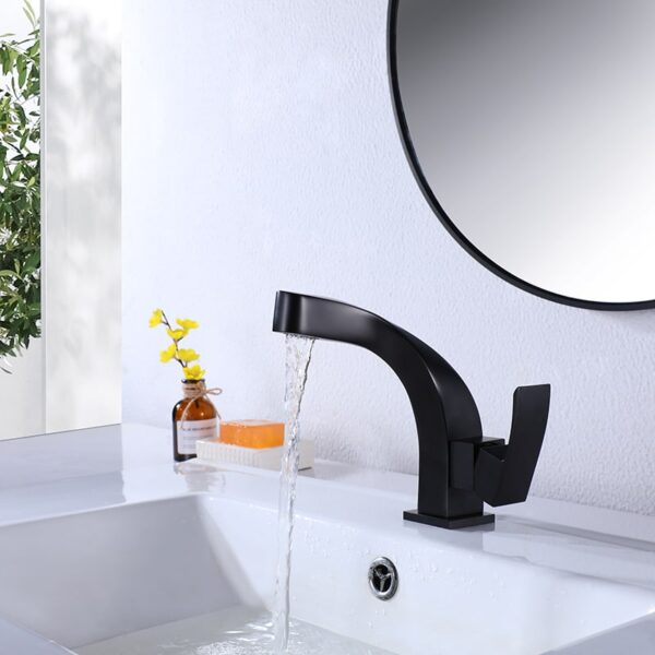 New Designer Matte Black Bathroom Brass Modern Sink Faucet Waterfall Basin Bathroom Faucet 2 1